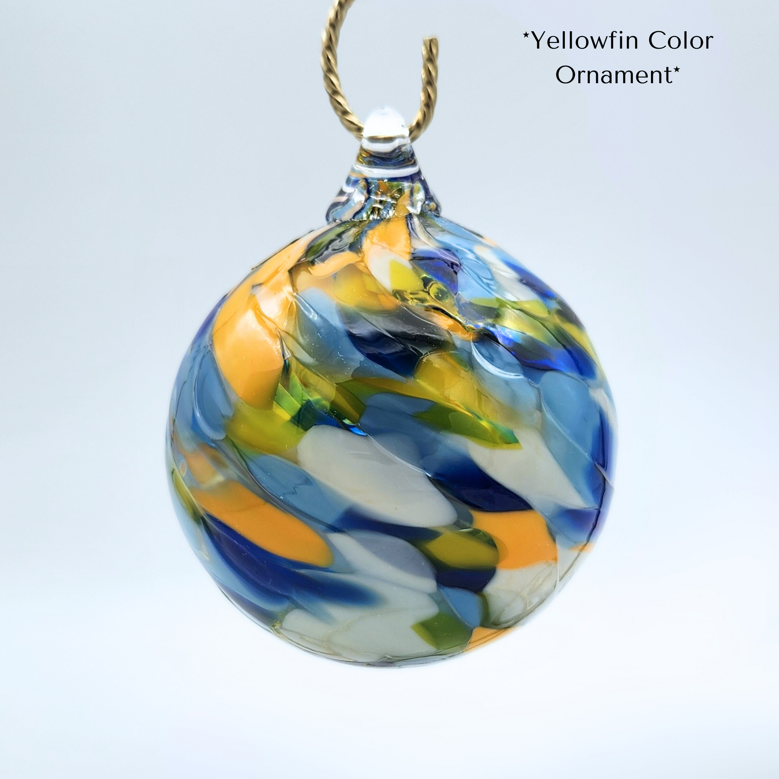 Yellowfin Glass Float – Handblown Ornament in Blue, Yellow & Grey