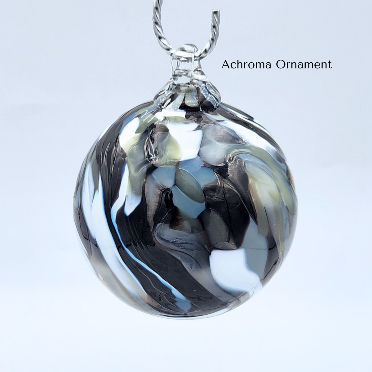 Achroma Glass Float – Handblown Ornament in White, Grays, and Black